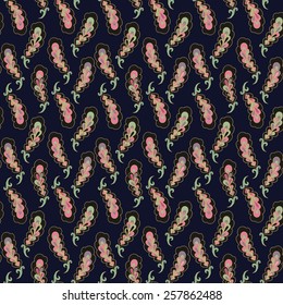 Seamless pattern with decorative feathers on dark background