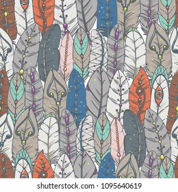 seamless pattern with decorative feathers. Vector illustration