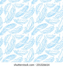 Seamless pattern with decorative feathers. Vector illustration