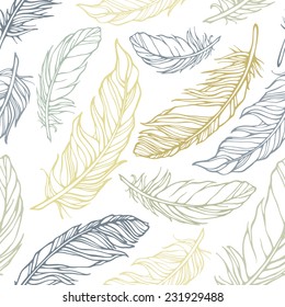 Seamless pattern with decorative feathers. Vector illustration