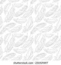 Seamless pattern with decorative feathers. Vector illustration