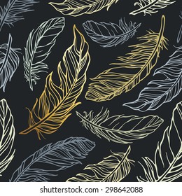 Seamless pattern with decorative feathers. Vector illustration