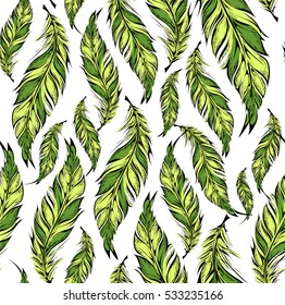Seamless pattern with decorative feathers. Vector illustration