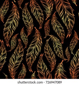 Seamless pattern with decorative feathers. Vector illustration