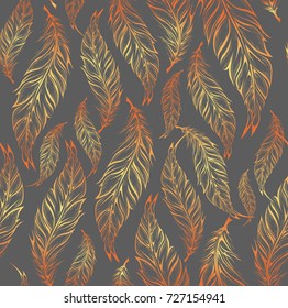 Seamless pattern with decorative feathers. Vector illustration