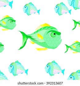 Seamless pattern of decorative fish. Can be used for wallpaper, pattern fills, web page background,surface textures. 