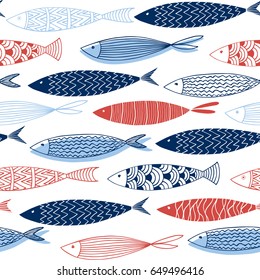 Seamless pattern from decorative fish.Vector