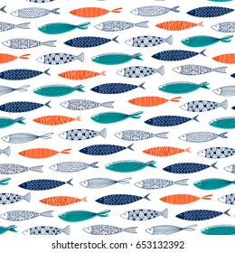 Seamless pattern from decorative fish.Vector