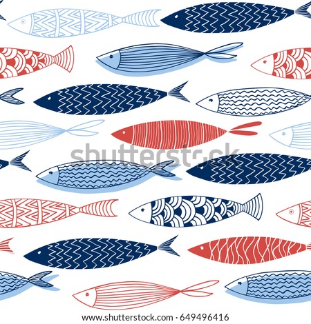 Seamless pattern from decorative fish.Vector