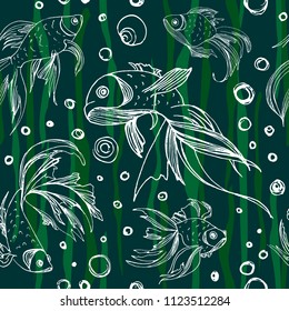 Seamless pattern from decorative fish.Vector. colorful colored hand-drawn fish