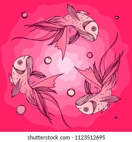 Seamless pattern from decorative fish.Vector. colorful colored hand-drawn fish