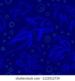 Seamless pattern from decorative fish.Vector. colorful colored hand-drawn fish