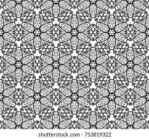 Seamless Pattern with Decorative floral design in line Art. Vector illustration