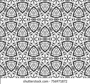 Seamless Pattern with Decorative floral design in line Art. Vector illustration
