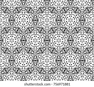 Seamless Pattern with Decorative floral design in line Art. Vector illustration
