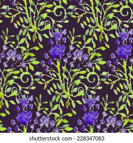 Seamless pattern - decorative floral embroidery on a black background.