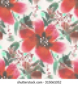 Seamless pattern - decorative floral embroidery. Cross-stitch. Vector illustration 
