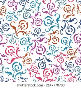 Seamless pattern of decorative floral vintage colorful design elements
