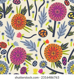 Seamless pattern decorative flower Dahlias. Hand Drawn nature floral. Vector surface background for fabric, textile, wallpaper