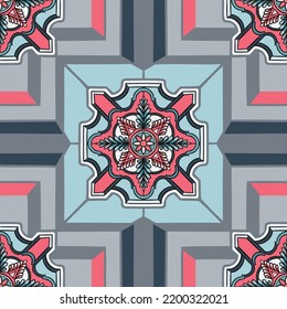 Seamless pattern decorative, flower pattern in vintage mandala style for tattoos, fabrics or decorations and more. Vector illustration.