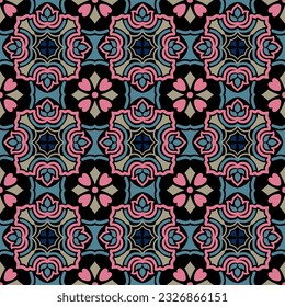 Seamless pattern decorative, flower pattern in vintage mandala style for tattoos, fabrics or decorations and more. Vector illustration.