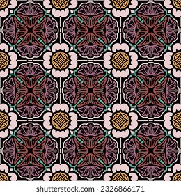 Nahtlose Muster dekorativ, Blumenmuster im Vintage Mandala Stil für Tätowierungen, Stoffe oder Dekorationen und mehr. Vektorgrafik.