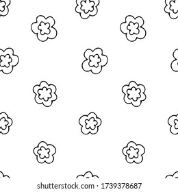 Patrón sin foco con flores decorativas. Imagen de contorno en blanco y negro. Ilustración vectorial. Diseño para textiles, papel de envoltura, carátulas para portátiles.