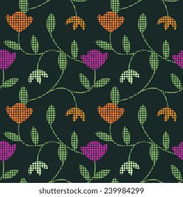 Seamless pattern with decorative flowers and circles