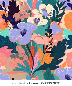 Seamless pattern of decorative flowers. Colorful floral illustration.  