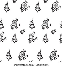 seamless pattern decorative flowers cornflower black white