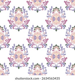 Seamless pattern with decorative flowers in damask style. Vector illustration. Elegant luxury Victorian texture for wallpapers, backgrounds, and page fill. Baroque style.