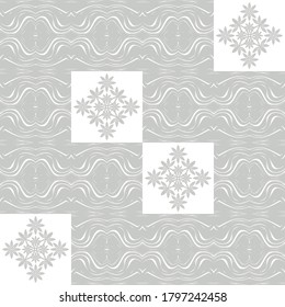 Seamless pattern with decorative flowers. Design with manual hatching. Ethnic boho ornament. Textile. Vector illustration for web design or print.