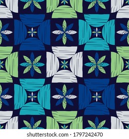 Seamless pattern with decorative flowers. Design with manual hatching. Ethnic boho ornament. Textile. Vector illustration for web design or print.