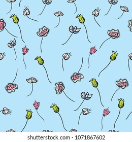 Seamless pattern with decorative flowers. Endless vector texture for design