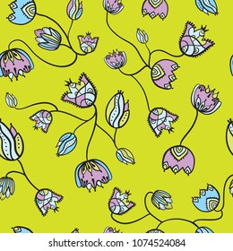 Seamless pattern with decorative flowers. Endless vector texture for design