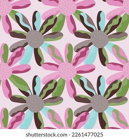 Patrón sin foco con flores decorativas. Fondo vectorial floral. Diseño para tela, impresión textil, papel de envoltura, cubierta, afiche.
