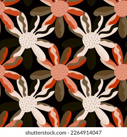 Patrón sin foco con flores decorativas. Fondo vectorial floral. Diseño para tela, impresión textil, papel de envoltura, cubierta, afiche.