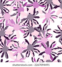 Seamless pattern with decorative flowers. Floral vector background. Design for fabric, textile print, wrapping paper, cover, poster.