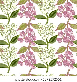 Patrón sin foco con flores decorativas. Fondo floral. Plantas sin fin. Diseño para tela, impresión textil, papel de envoltura, cubierta. Ilustración del vector
