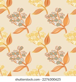 Seamless pattern with decorative flowers. Floral background. Cute plants endless backdrop. Design for fabric, textile print, wrapping paper, cover. Vector illustration