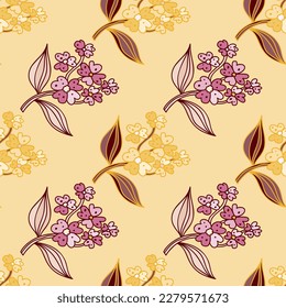 Seamless pattern with decorative flowers. Floral background. Cute plants endless backdrop. Design for fabric, textile print, wrapping paper, cover. Vector illustration