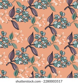 Seamless pattern with decorative flowers. Floral background. Cute plants endless backdrop. Design for fabric, textile print, wrapping paper, cover. Vector illustration