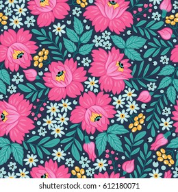 Seamless pattern with decorative flowers. Freehand drawing