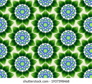 seamless pattern with decorative flowers and green leaves

