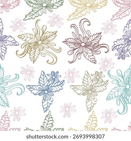 Patrón sin fisuras con flores decorativas. Ilustración vectorial dibujada a mano.