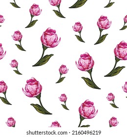 seamless pattern of decorative flowers and leaves. summer Wallpaper of pink peonies in a realistic style. art vector pattern for print, textiles, paper. vintage style