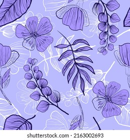  Patrón sin foco de flores y hojas decorativas. Ilustración de material vectorial eps10.