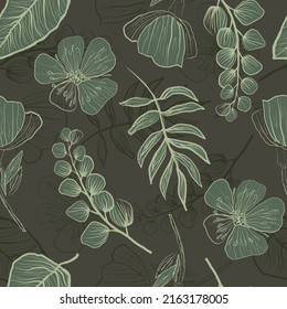  Seamless pattern of decorative flowers and leaves. Vector stock illustration eps10.