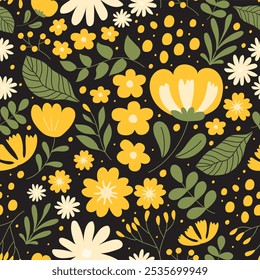 seamless pattern of decorative flowers on color background. Vector illustration.