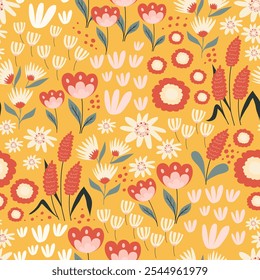 seamless pattern of decorative flowers on color background. Vector illustration. This image was created using Illustrator program. Not generative AI.